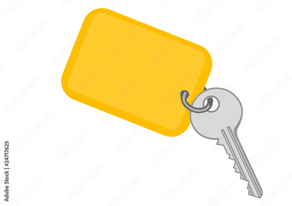 Vector illustration a metal key with a yellow charm Vector illustration a metal key with a yellow charm