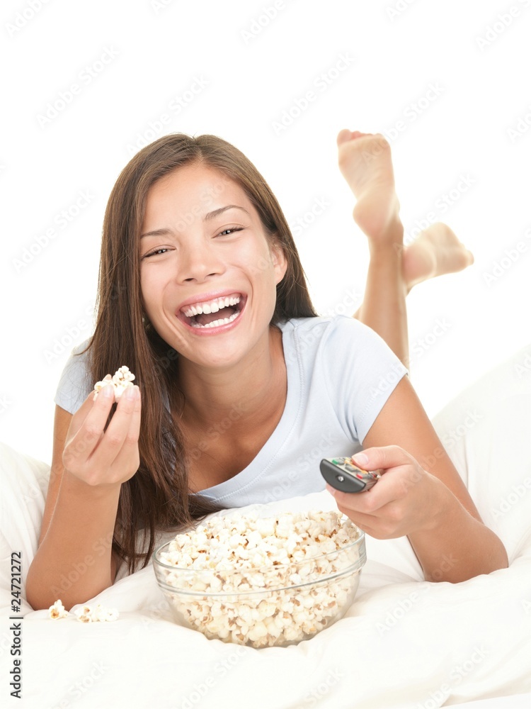 Woman watching movie fun