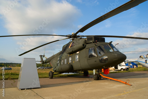 Black Mil Mi-17 helicopter on the aerodrome