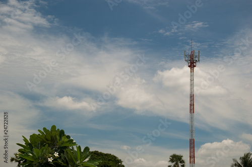 Mobile telephone station and nice sky, Thailand.