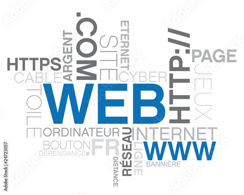 internet, texte et mots clef sur le thème du web