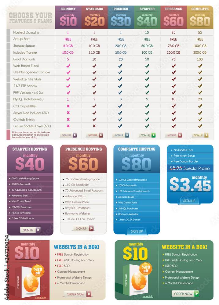 Hosting Pricing Labels and Banners