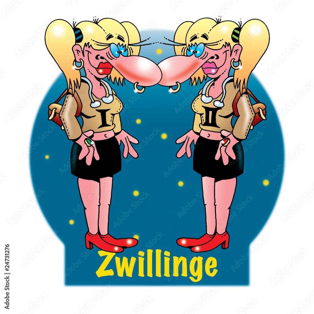 Lustige Sternzeichen Zwillinge StockIllustration Adobe Stock