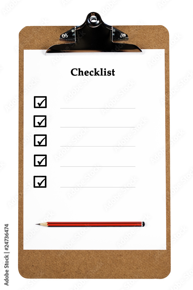 Clipboard with a ticked checklist and pencil Clipboard with a ticked checklist and pencil
