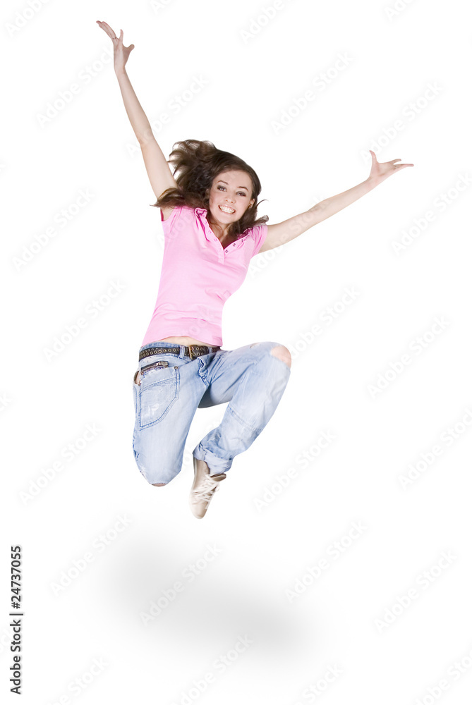 Teenage girl dancing hip-hop over white