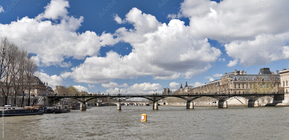 Seine with bridges view in spring