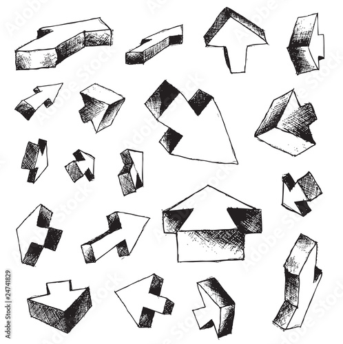 3D arrows hand draw element vector