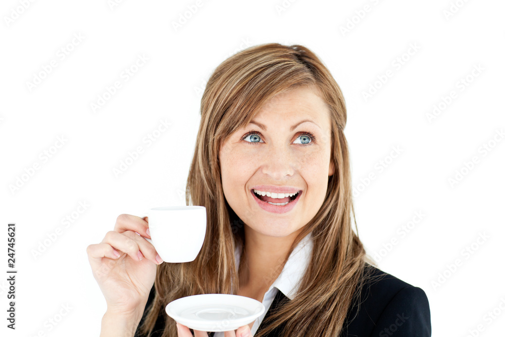Elegant young businesswoman holding a cup of coffee Elegant young businesswoman holding a cup of coffee