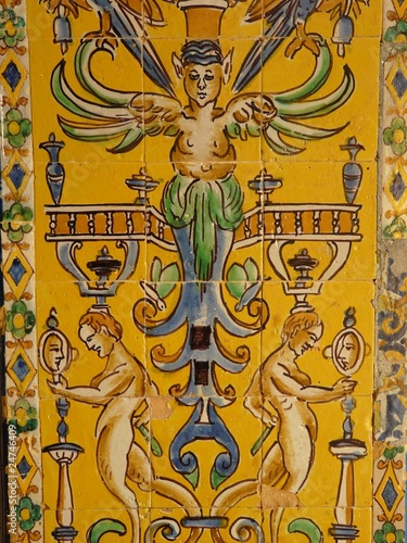 Ceramic wall tiles in the Real Alcazar in Seville, Spain