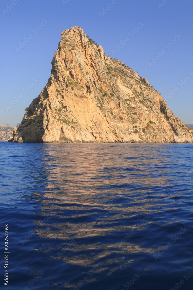Ifach Penon mountain in Calpe from blue sea
