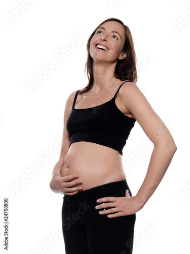 pregnant caucasian woman portrait laugh happy isolated studio