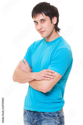 smiley guy in blue t-shirt