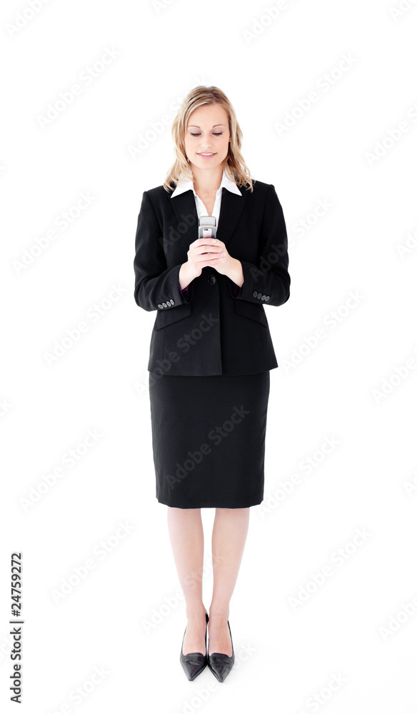 Pretty young businesswoman sending a message Pretty young businesswoman sending a message
