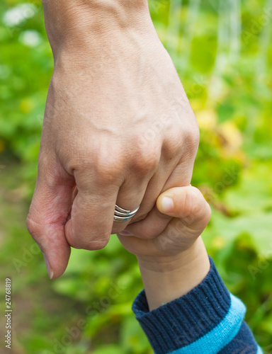 Children's hand in adult hand