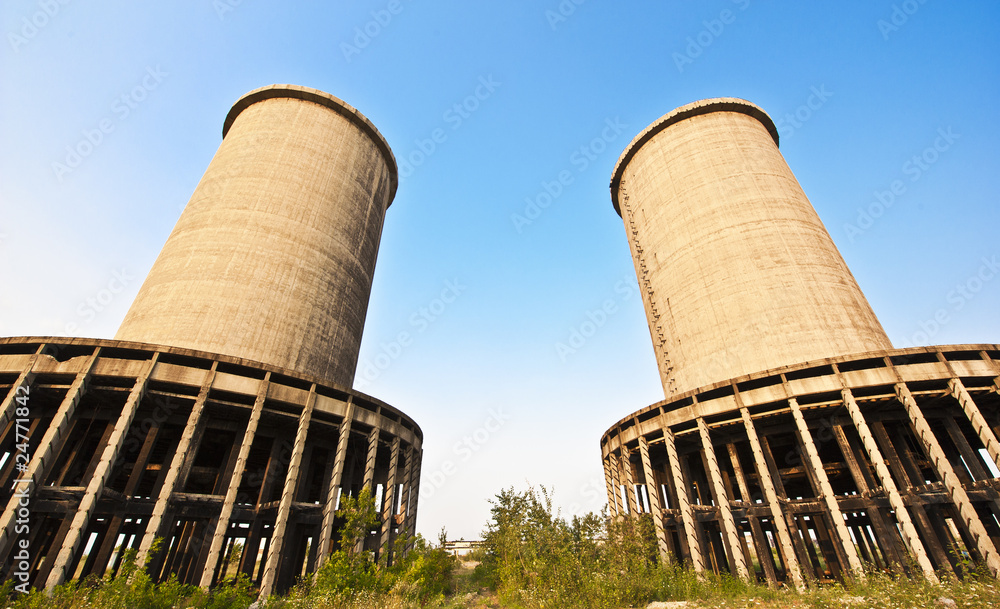 two tower power plant in ruin