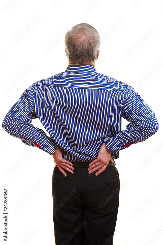 Mann berührt seinen Rücken Stock Photo Adobe Stock