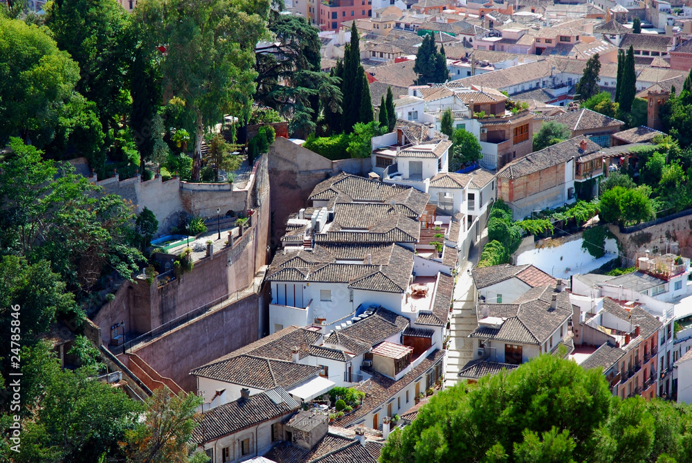 Aerial view on roofs of houses, Albayzin, Granada