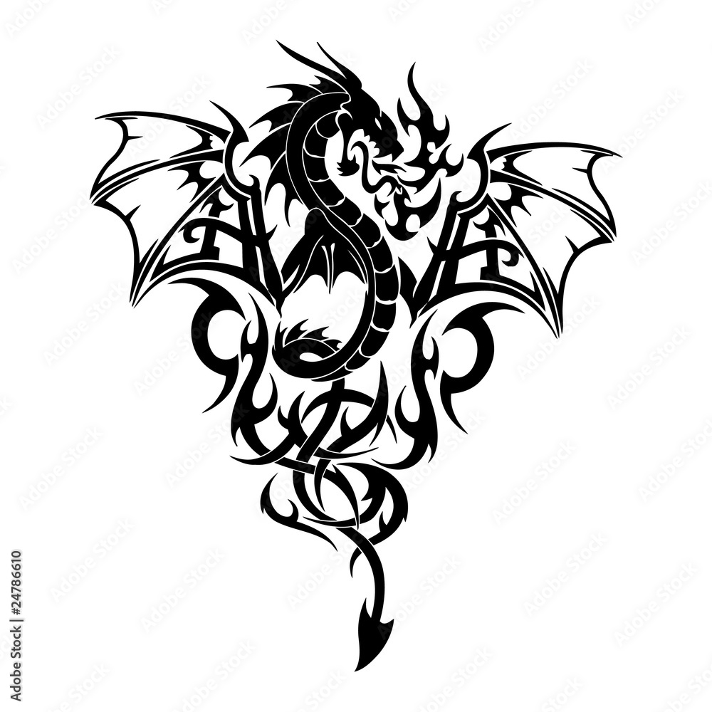 Obraz premium tattoo Flying black Dragon vector