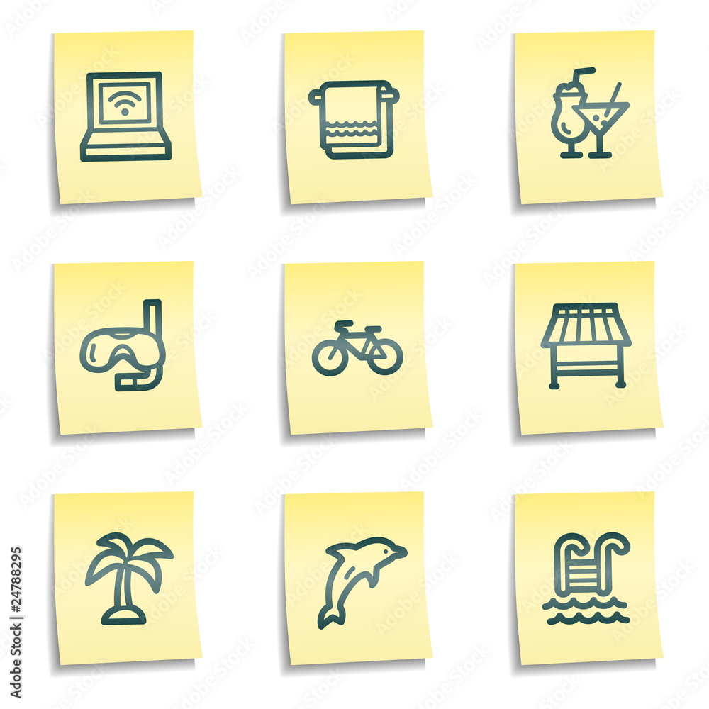 Vacation web icons, yellow notes series