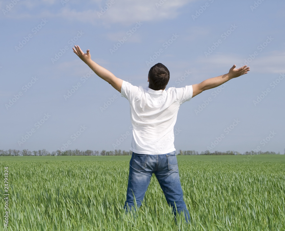 man take energy from nature in the meadow