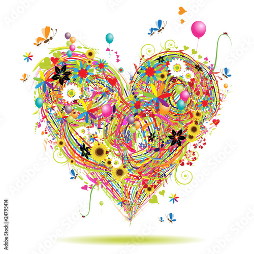 Fototapeta Naklejka Na Ścianę i Meble -  Summer holiday, heart shape with design elements