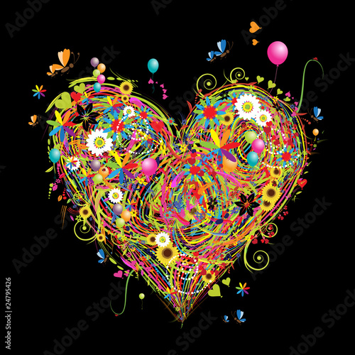 Summer holiday, heart shape with design elements