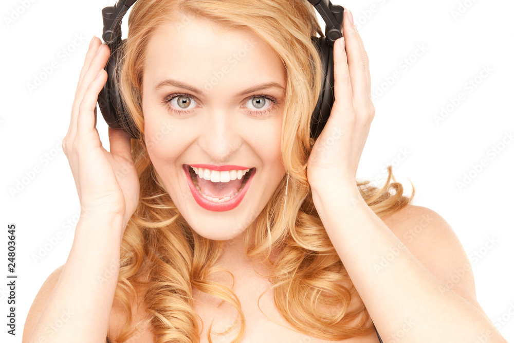 happy woman in headphones