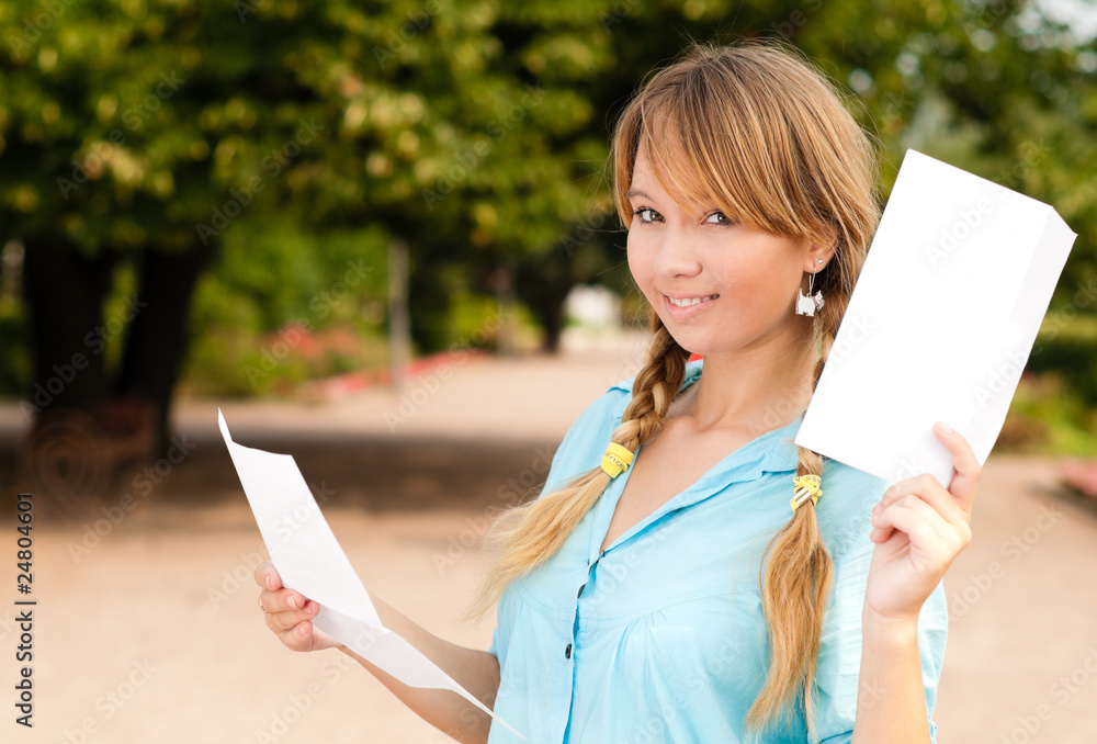 beautiful young student girl with letter beautiful young student girl with letter