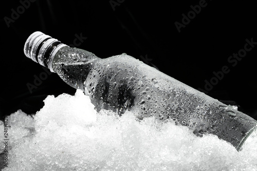 Close up view of the bottle in ice