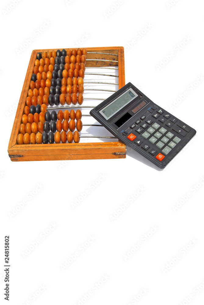 Old wooden abacus and calculator Old wooden abacus and calculator