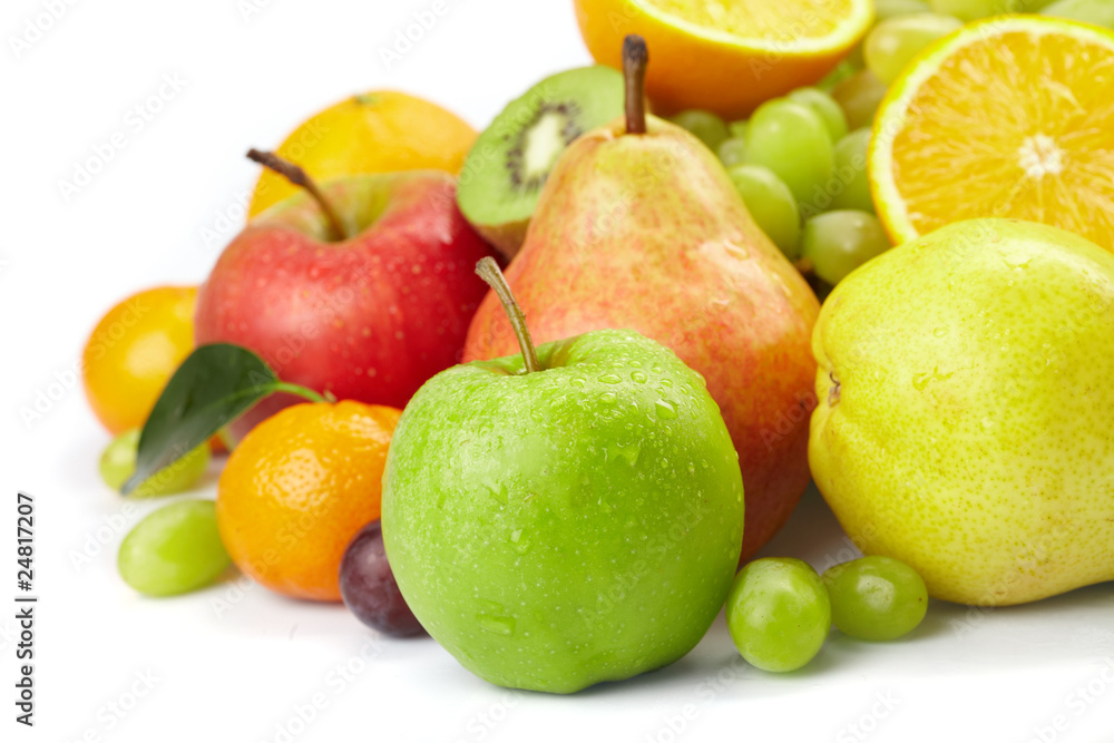 fresh fruits on the white background fresh fruits on the white background