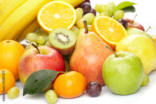 fresh fruits on the white background