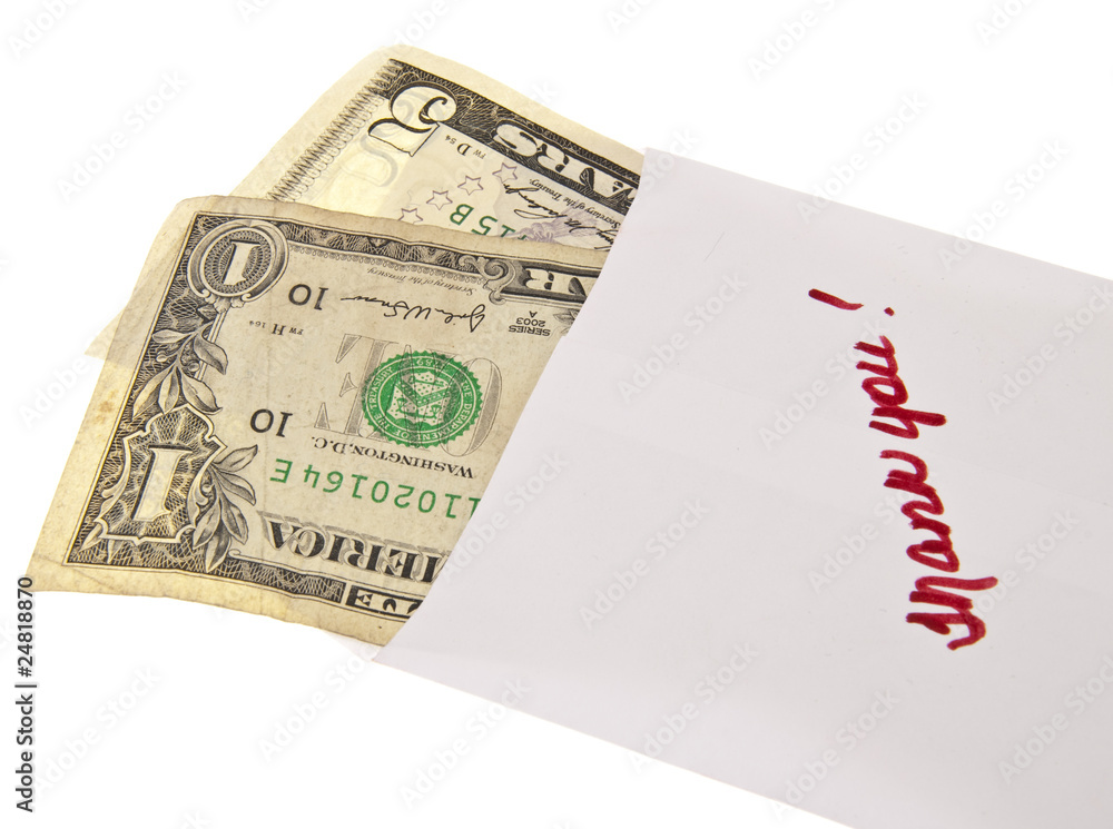 Money in a Bank Envelope with a Handwritten Thank You Money in a Bank Envelope with a Handwritten Thank You