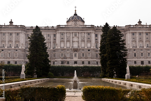 Gardens and fountain in Madrid Royal Palace. Spain