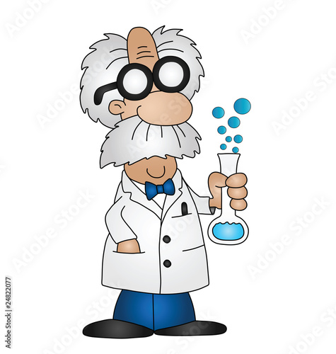 Cartoon mad scientist isolated on white background