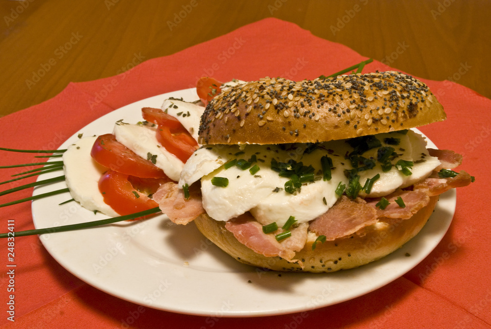 bacon bagel with capresse bacon bagel with capresse