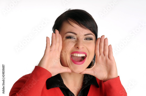 Atractive brunette woman in red sweater