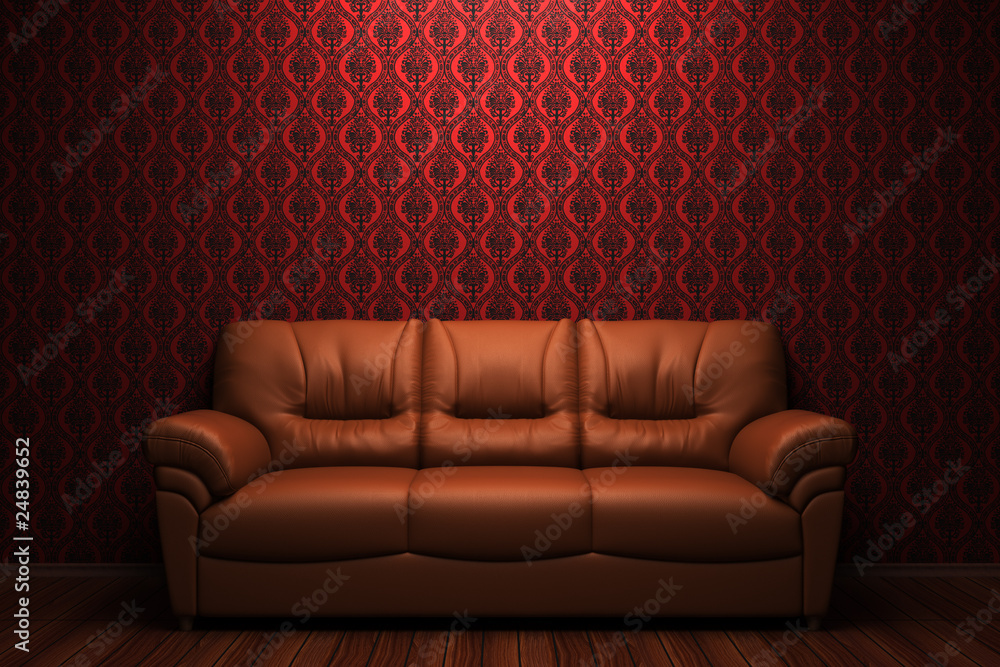 brown leather sofa in front of red wall brown leather sofa in front of red wall