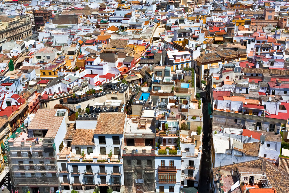 Great view of roofs in Seville town, Andalusia, Spain