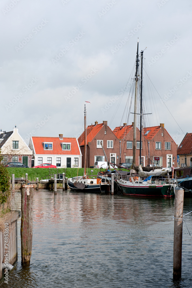 Naklejka premium Typical boats in Dutch village