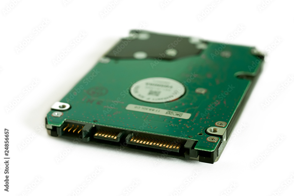 Hard drive closeup isolated on white. Focus on connectors. Hard drive closeup isolated on white. Focus on connectors.