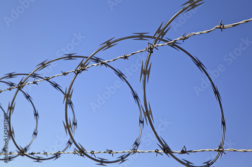 Barbed Concertina Wire on Fence, Security Device photo