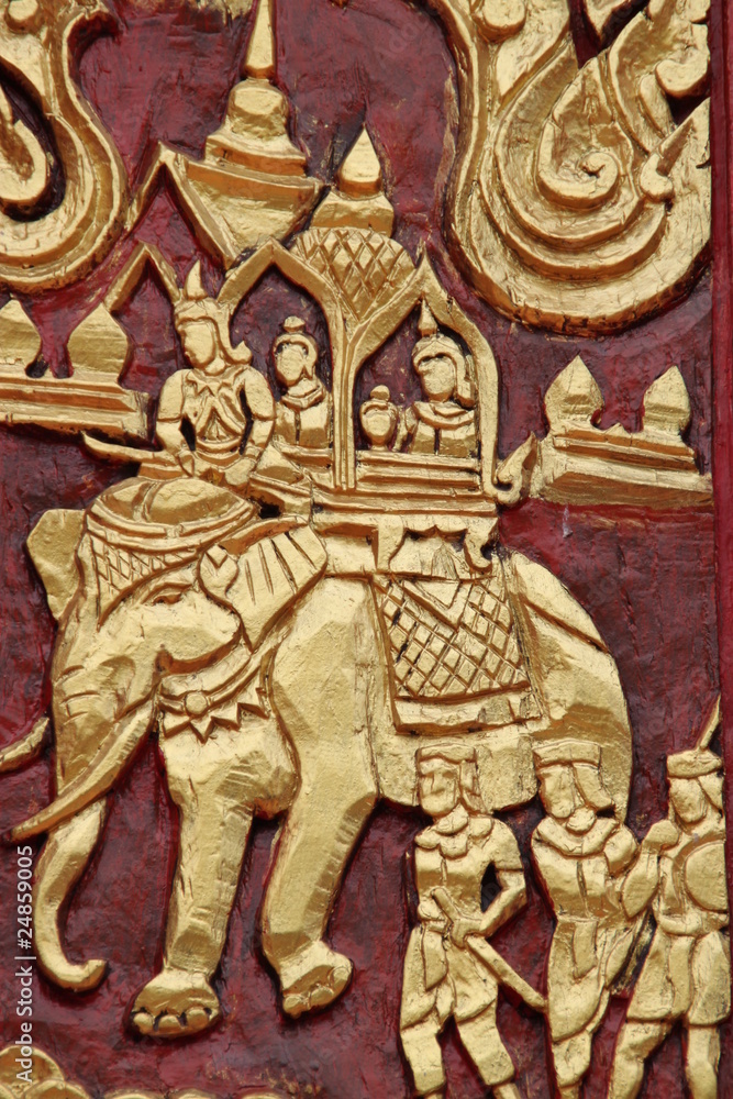 Fototapeta premium art carving, Wat Charoenphon, Tha Kon Yang, Kantarawichai