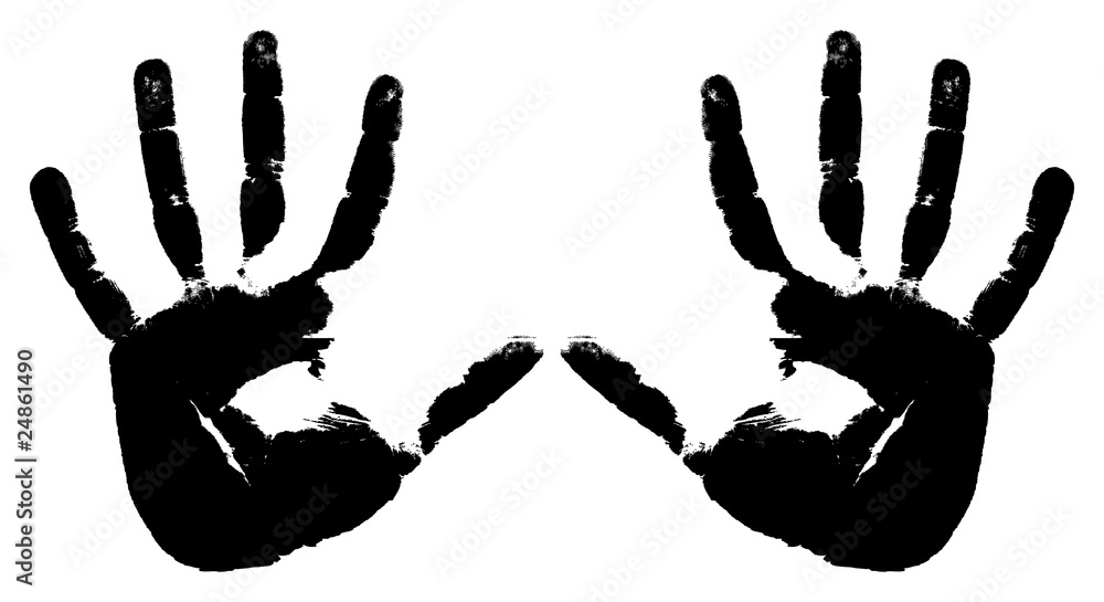Black prints of two hands on a white background Black prints of two hands on a white background