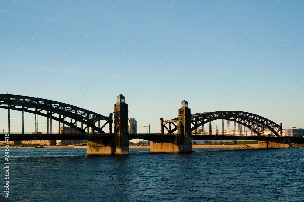 Naklejka premium Peter the Great Bridge Great Bridge sunset neva,