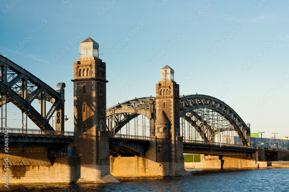 Naklejka premium Peter the Great Bridge Great Bridge sunset neva,