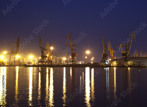 Cargo port in Odessa at night