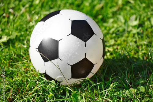 Soccer ball on green grass © wajan