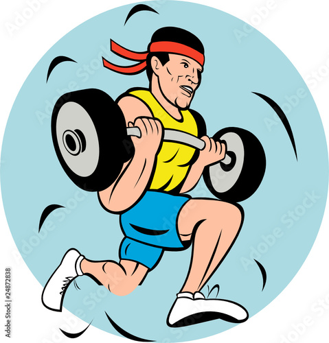 Athlete running exercising with weights