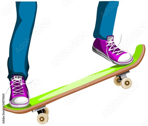 girl's legs riding a skateboard on a white background